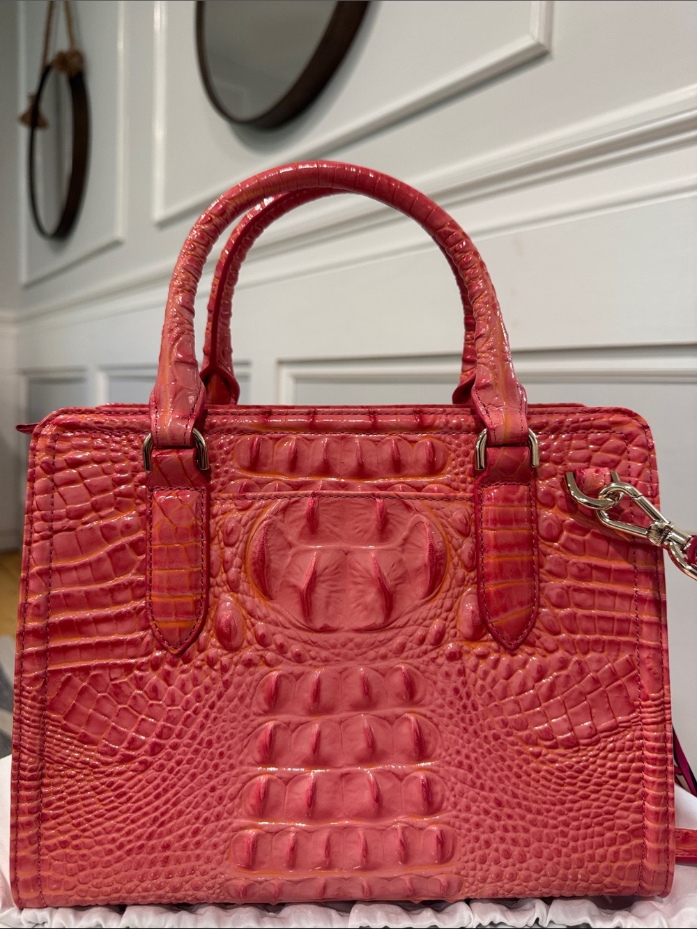 Brahmin Bag Cami Coral Snapdragon Melbourne Croc Leather Satchel Tote Crossbody - Picture 7 of 17